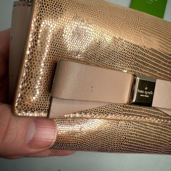 Kate Spade Gold Leather Montford Park Exotic w/Bow Crossbody Handbag $195 -NWD - Picture 10 of 16